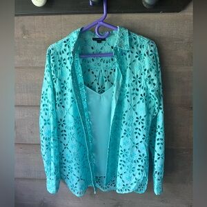 J.Crew eyelet top with matching silky camisole.  Fresh turquoise color!